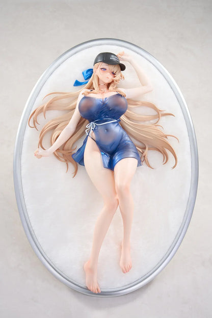 Brown Dust 2 Wilhelmina Water Park Queen 1/7 scale figure with bonus featuring Wilhelmina reclining on a cushion base in a translucent blue swimsuit with flowing blonde hair