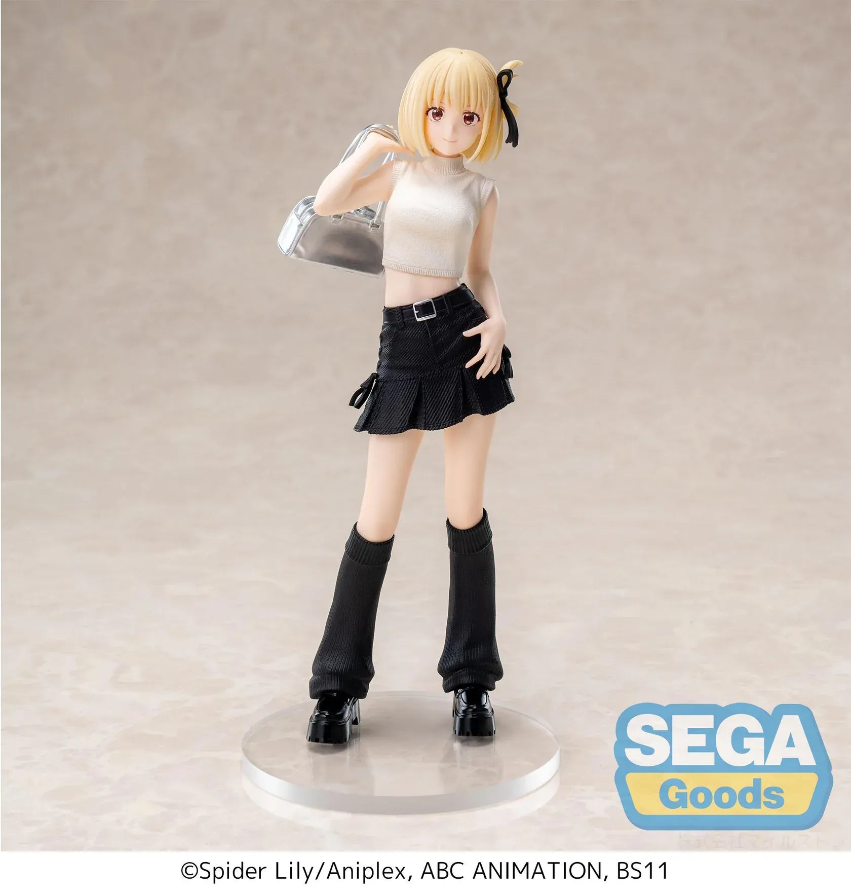 Lycoris Recoil High Premium Figure Chisato Nishikigi Street Snap Figure wearing a white crop top and black skirt