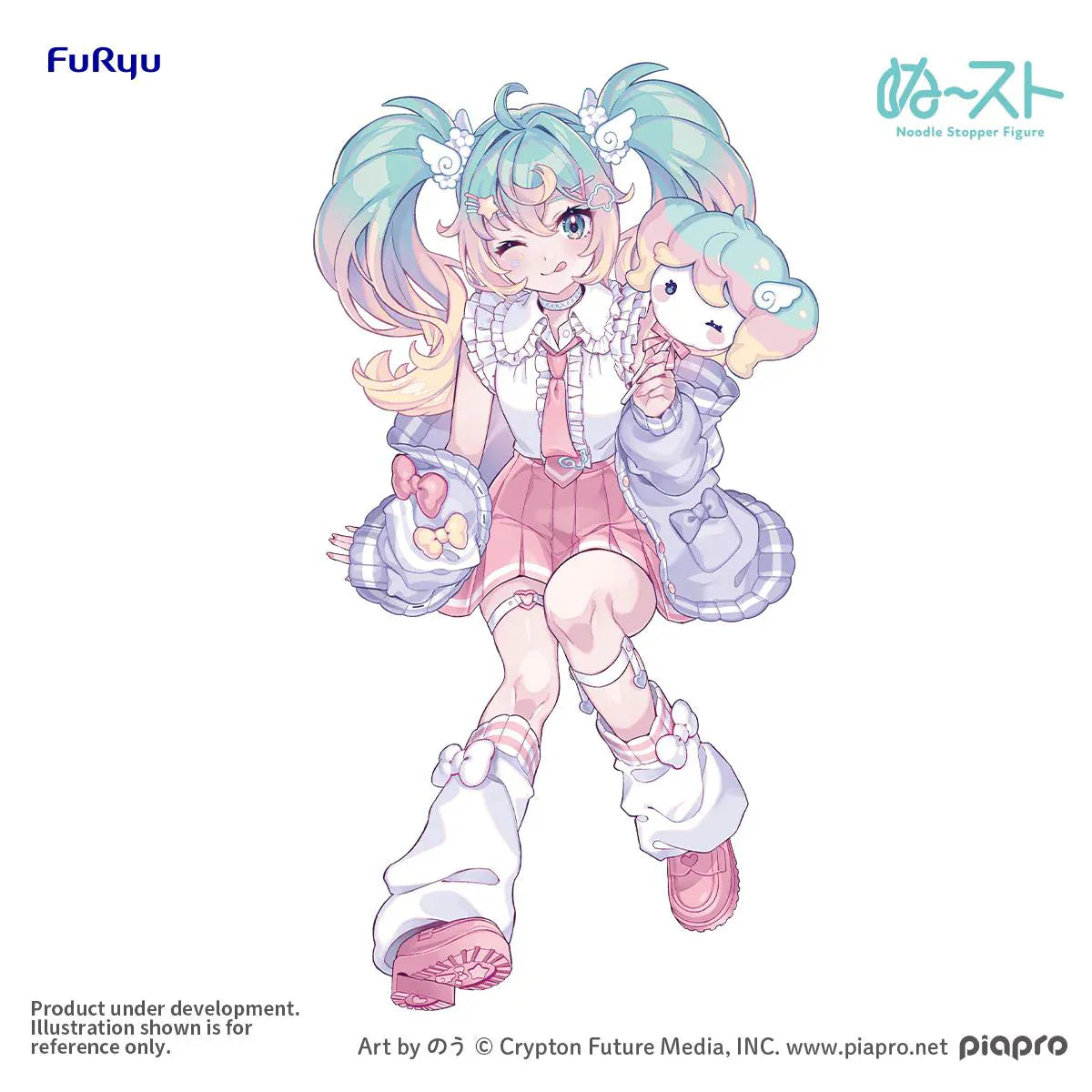 Vocaloid Sweet School Life Hatsune Miku Pastel Ver. Noodle Stopper Figure in pastel outfit with twin-tails and plush accessory