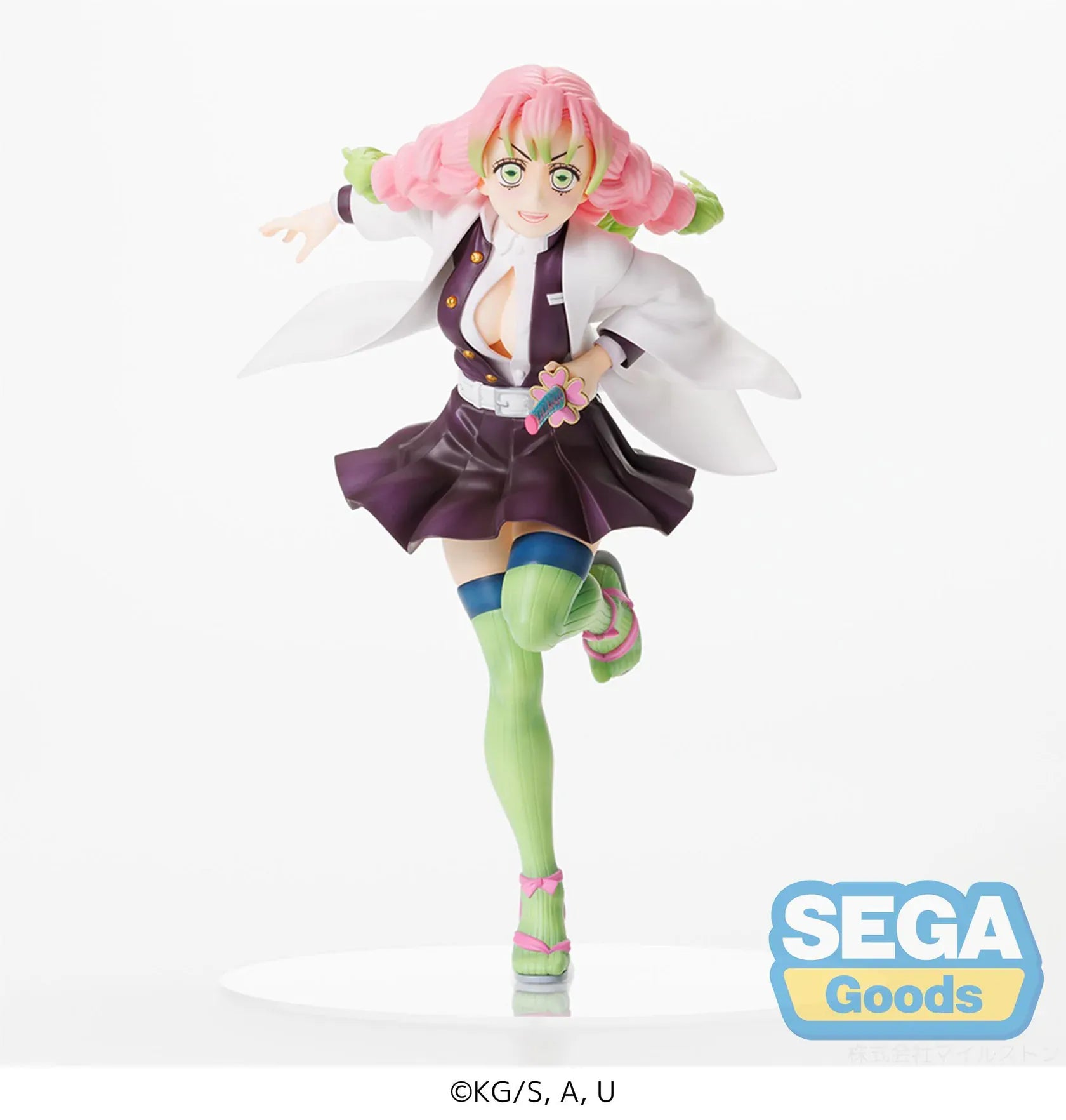 Demon Slayer Kimetsu no Yaiba FiGURiZMa Mitsuri Kanroji Figure Rerelease in dynamic pose with pink and green braided hair