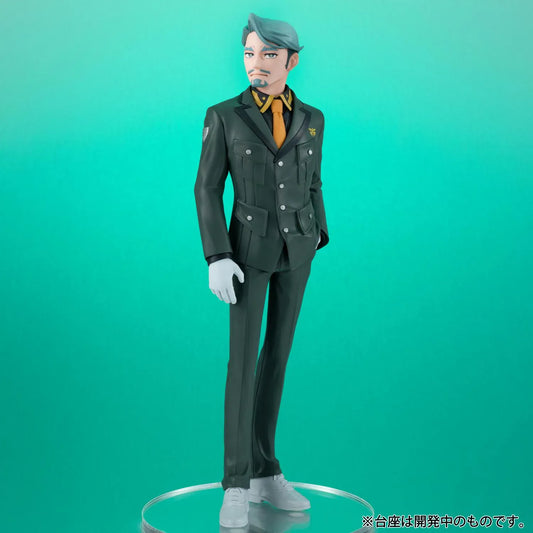 Mobile Suit Gundam GQuuuuuuX Lucrea Light Challia Bull Figure featuring Challia Bull with teal-gray hair, formal uniform, white gloves, tie, and confident standing pose.