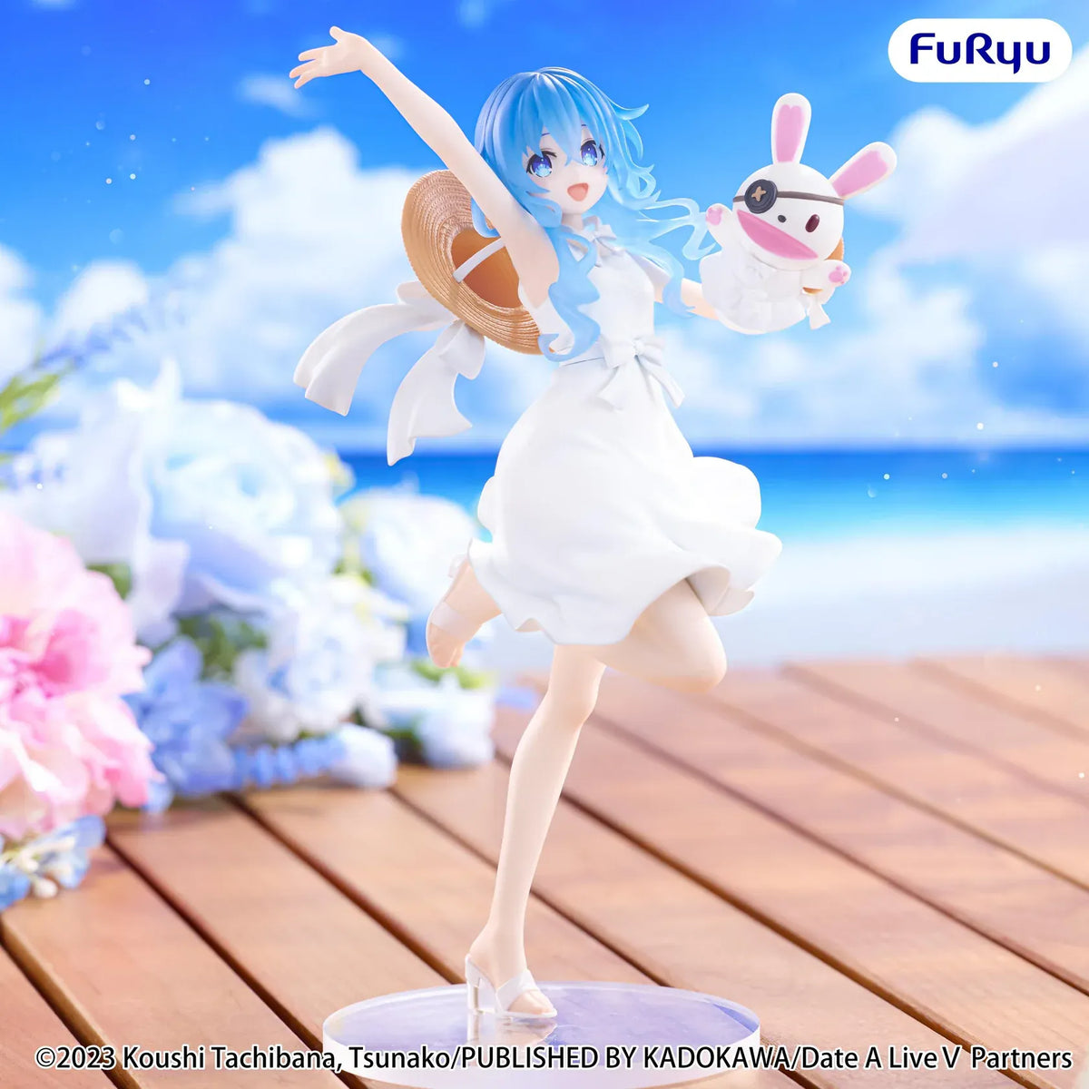 Date A Live V Yoshino Summer Dress figure wearing a flowing white dress while holding Yoshinon