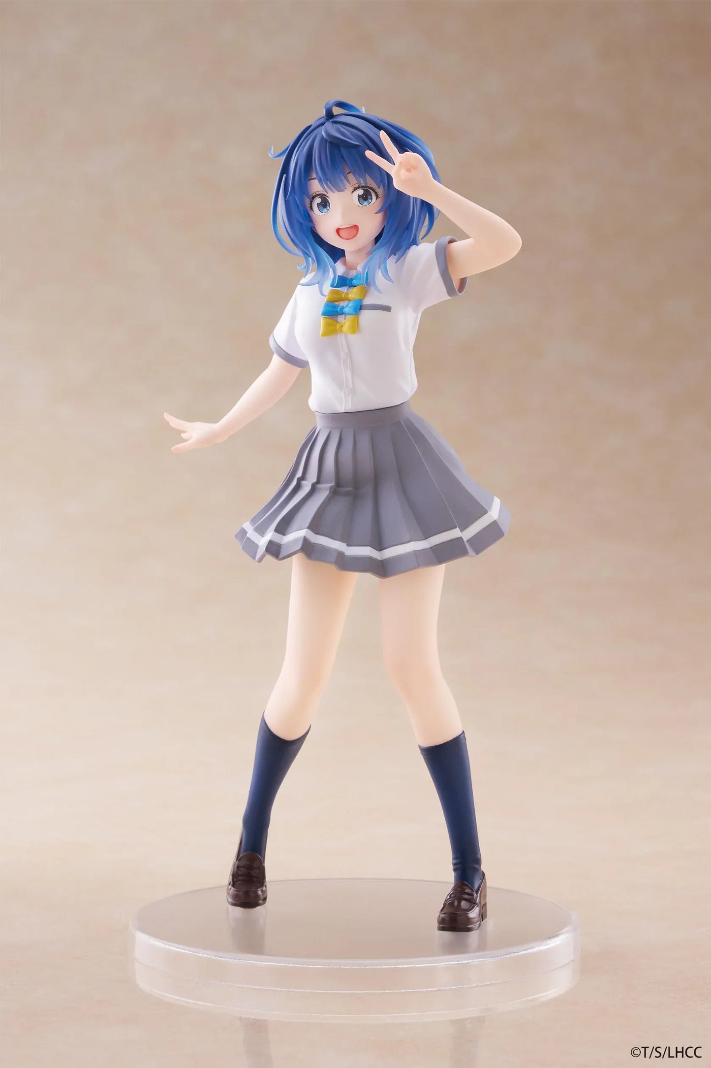 Too Many Losing Heroines Anna Yanami Coreful Figure with blue hair, school uniform outfit, peace sign pose, pleated skirt, and clear display base