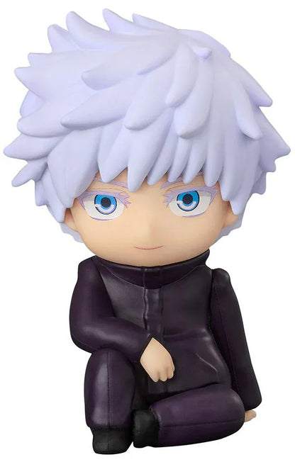 Jujutsu Kaisen Nendoroid Plus Satoru Gojo rubber mascot chibi figure with white hair and blue eyes seated pose