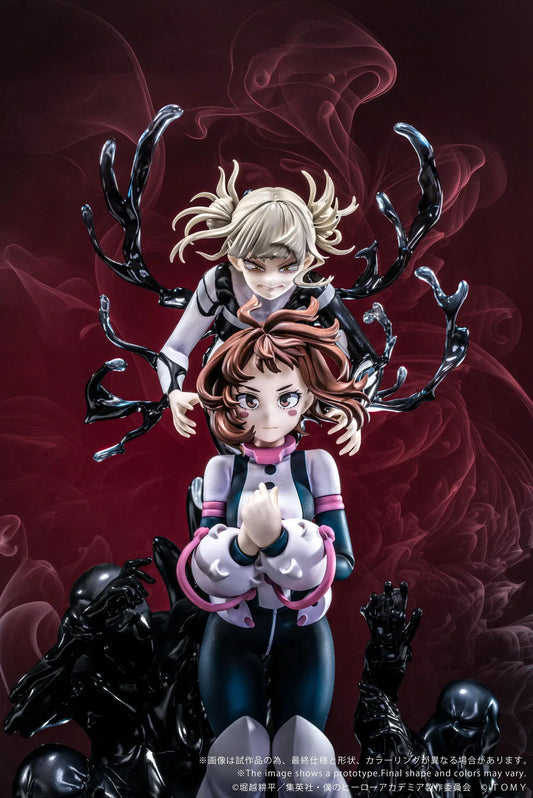Ano-Bamen My Hero Academia Shojo no Ego 1/10 Scale Figure featuring Ochaco Uraraka and Himiko Toga posed dramatically over a black, fluid-like base.