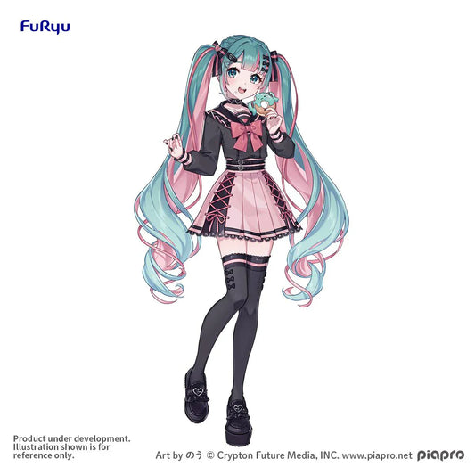 Vocaloid Sweet School Life Hatsune Miku Bitter and Sweet Ver. Figure in black and pink school outfit with twin-tails and dessert accessory