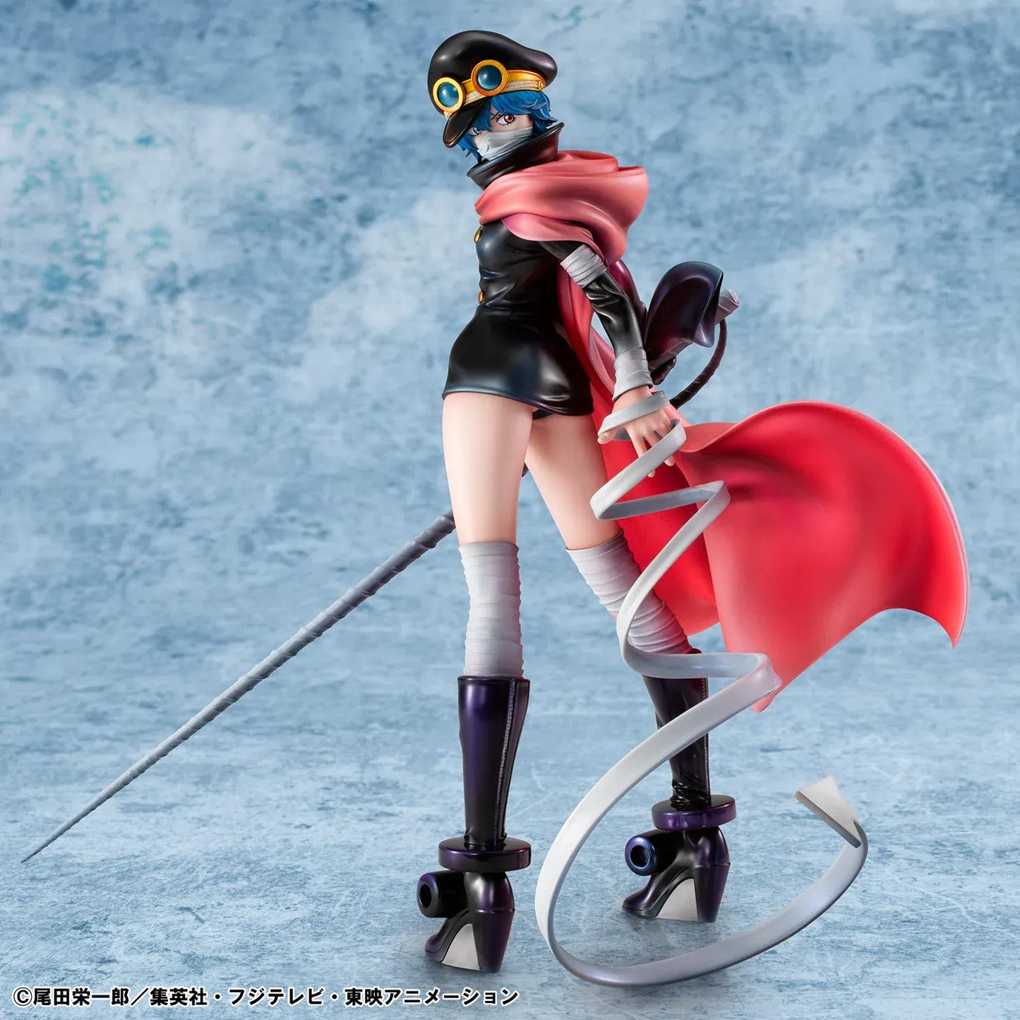 One Piece Portrait Of Pirates Elevated Boost Saint Gunko Figure with black outfit, red cape, goggles, and weapon