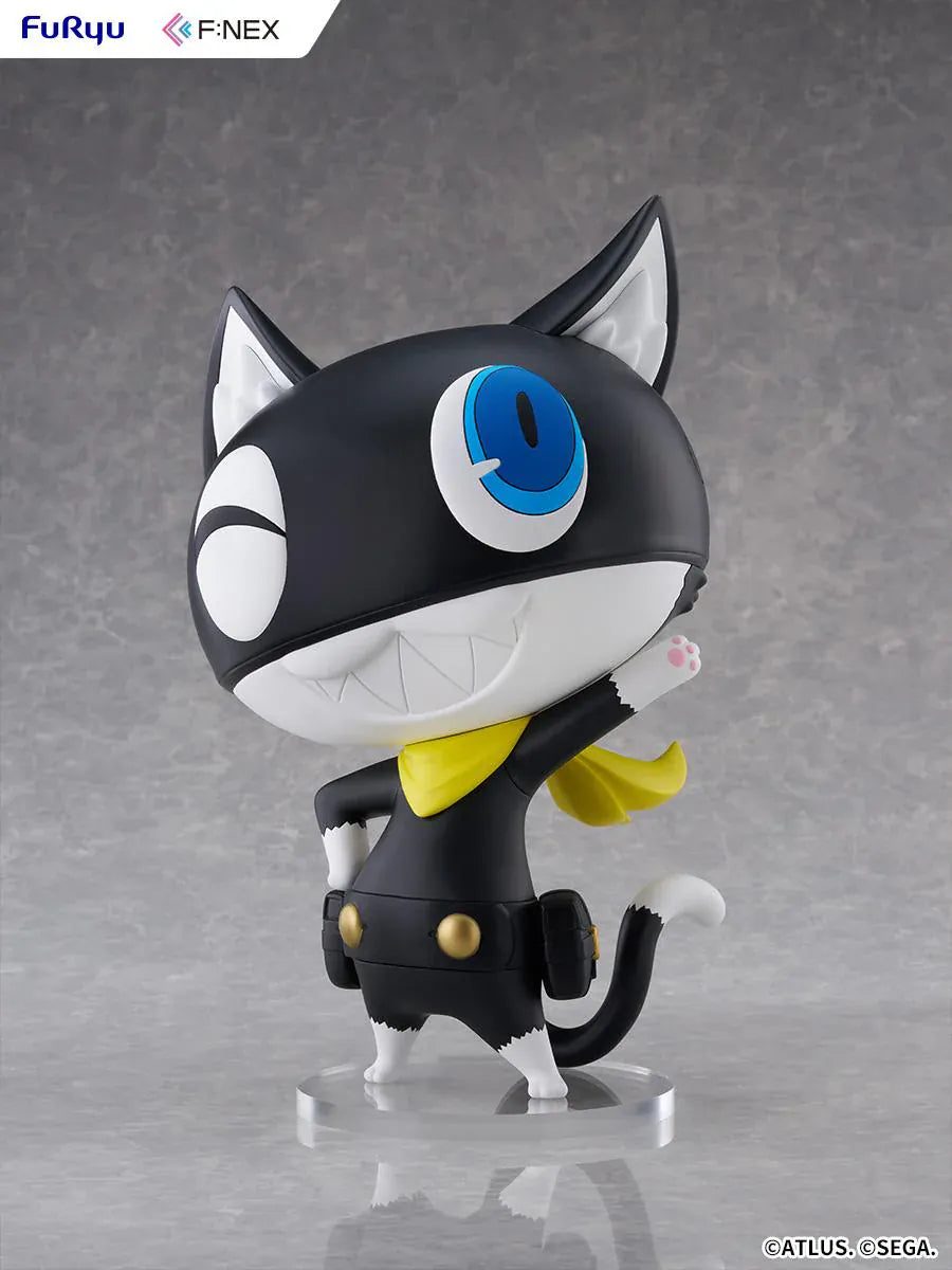 Persona 5 Royal F:Nex Morgana Big Soft Vinyl Figure with black cat design, blue eyes, yellow scarf, and waving pose