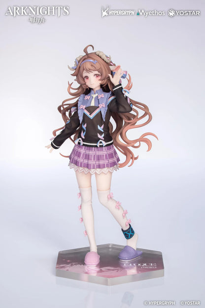 Arknights Gift Plus Eyjafjalla the Hvit Aska One More Story Ver 1/8 Scale Figure wearing a purple plaid skirt, thigh-high socks, pastel accessories, and slippers