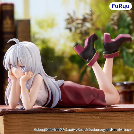 The Journey of Elaina Noodle Stopper Elaina Lying Down Ver. figure featuring silver hair, a relaxed lying pose, and an elegant outfit