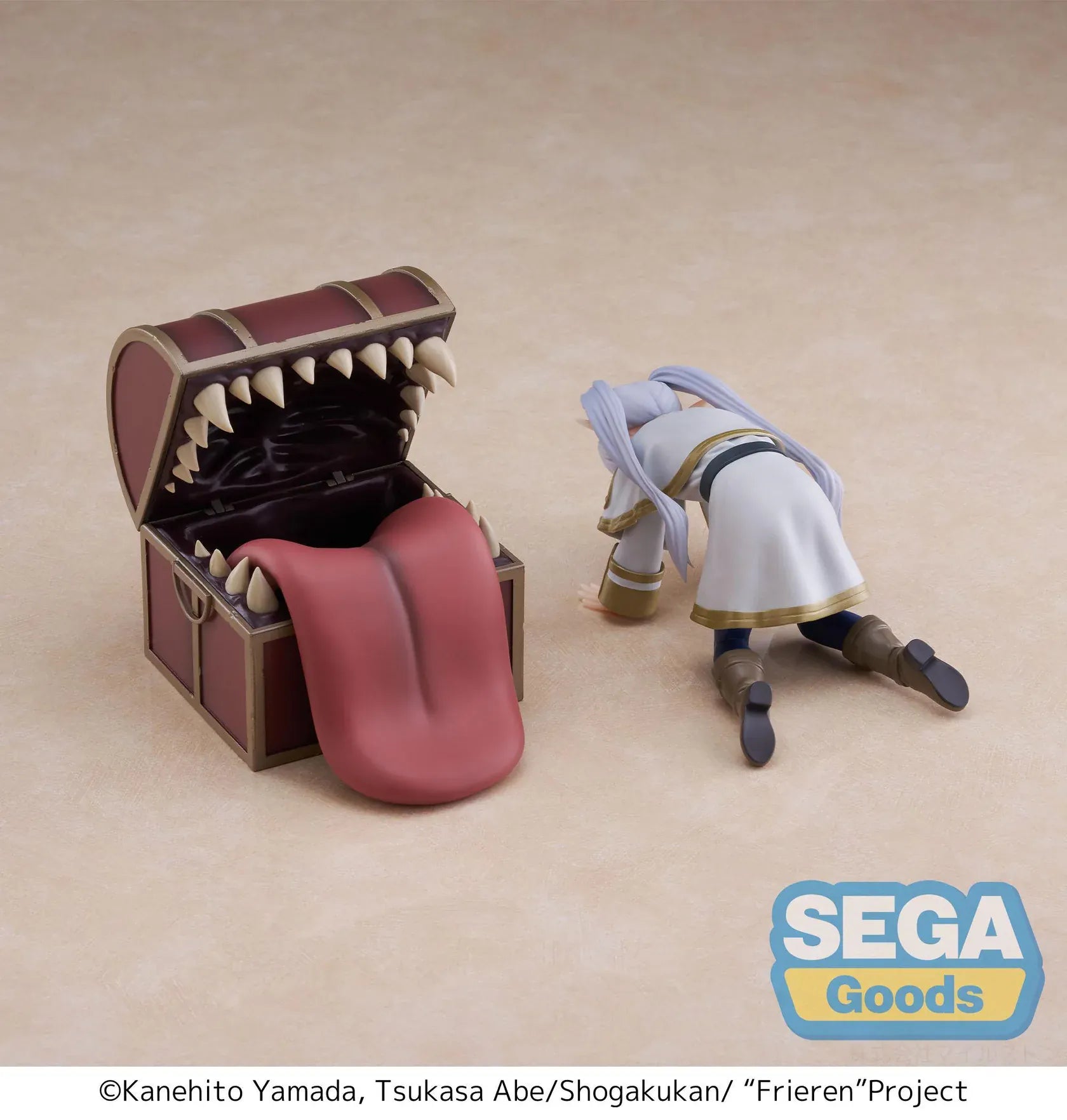 Frieren Luminasta figure stuck in mimic chest with tongue and detailed fantasy design