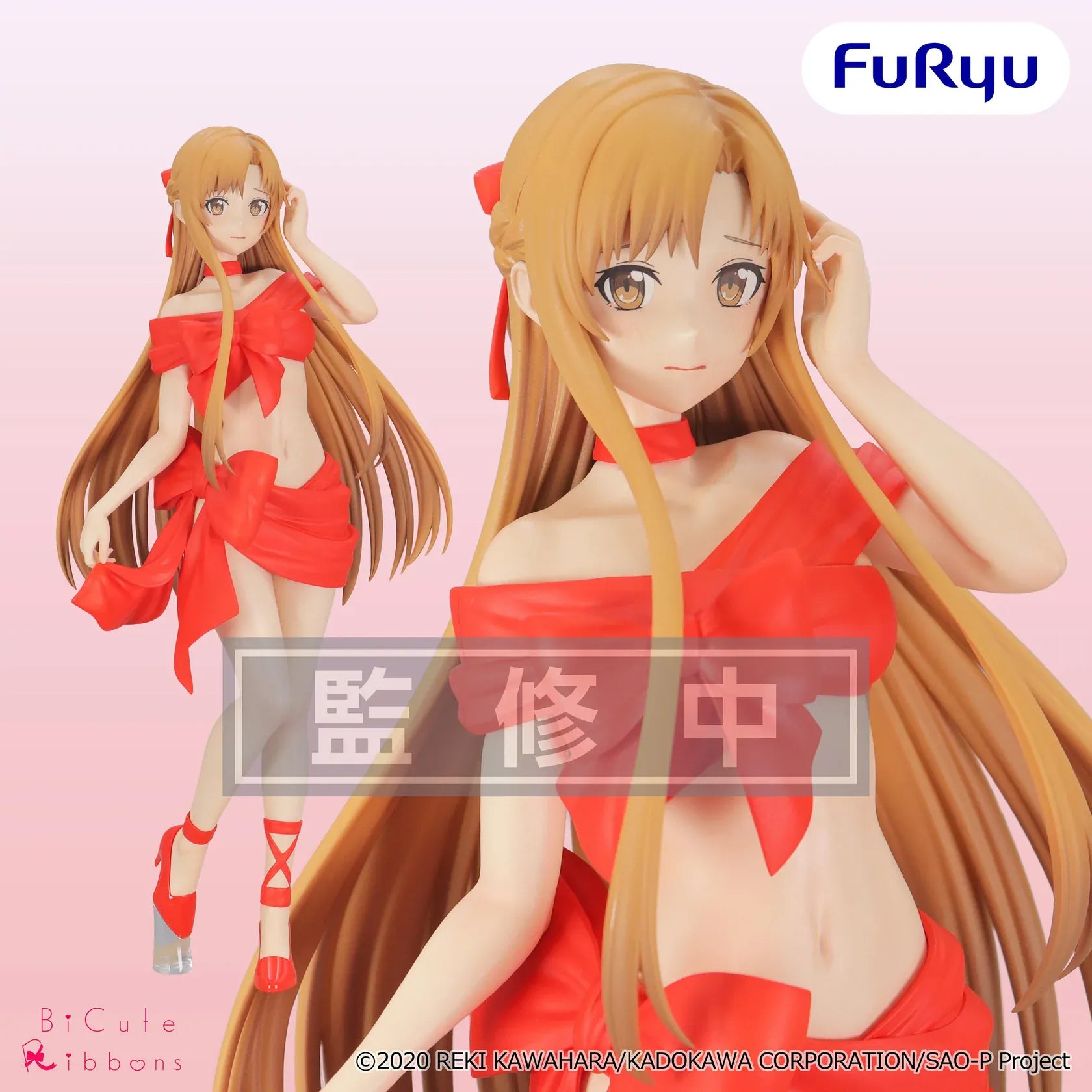 Sword Art Online BiCute Ribbons Asuna Figure wearing a red ribbon-inspired outfit with matching bows and heels