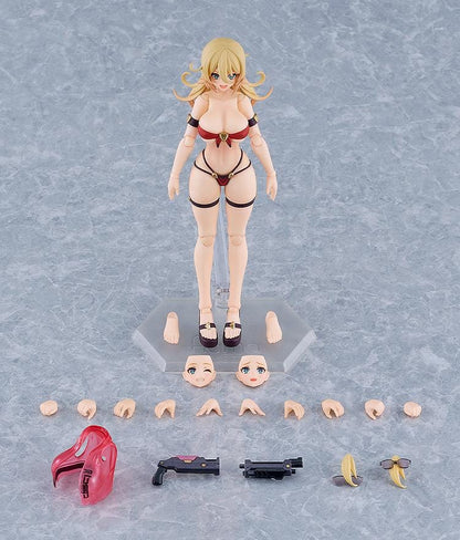 BUNNY SUIT PLANNING figma Veronica Sweetheart Swimsuit Ver. Figure with blonde hair, red swimsuit, sunglasses, platform sandals, and weapon accessory