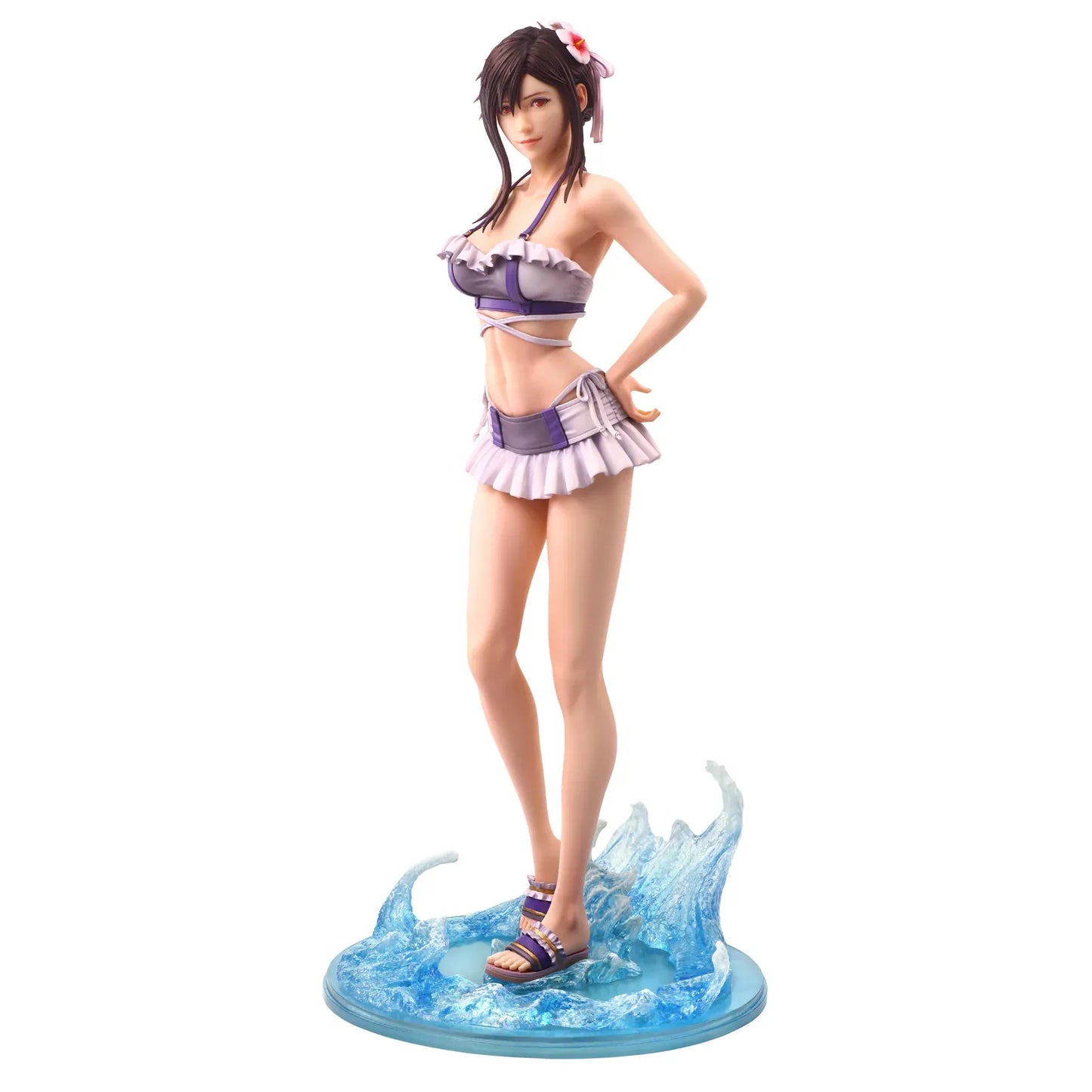 Final Fantasy VII Rebirth Static Arts Tifa Lockhart Swimsuit Ver Figure with purple swimsuit and translucent water base