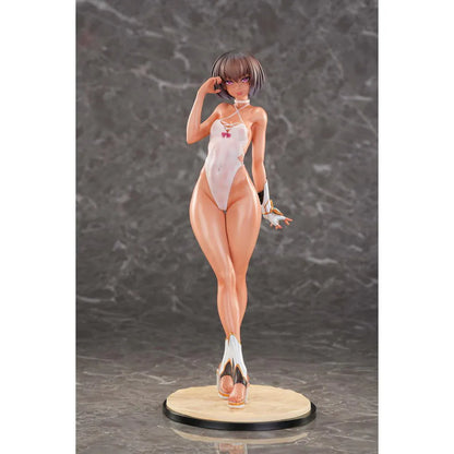 Taimanin RPG Adult Yukikaze Swimsuits Ver. 1/6 Scale Figure featuring Yukikaze in a white swimsuit-style outfit with purple eyes, short hair, gold accents, and display base.