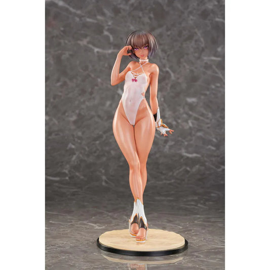 Taimanin RPG Adult Yukikaze Swimsuits Ver. 1/6 Scale Figure featuring Yukikaze in a white swimsuit-style outfit with purple eyes, short hair, gold accents, and display base.