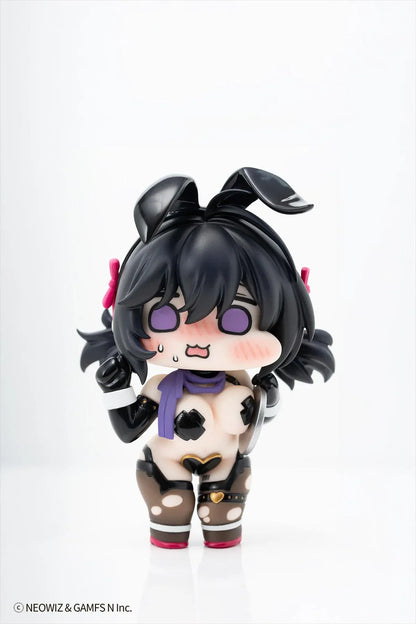 Brown Dust 2 Celebrity Bunny Loen-chan x illustration by JAZZ JACK Non Scale Figure featuring Loen-chan in a glossy black bunny-inspired outfit with purple scarf, twin-tail hair, and bunny ear accents.