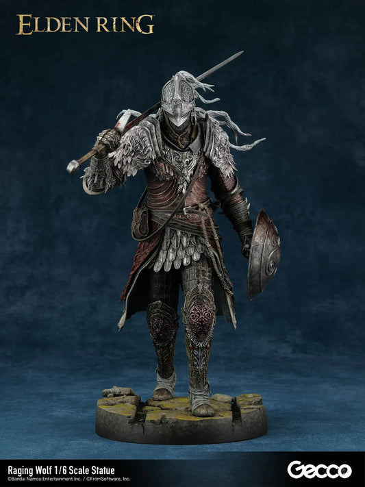 Elden Ring Raging Wolf 1/6 scale statue with sword and shield in detailed armor