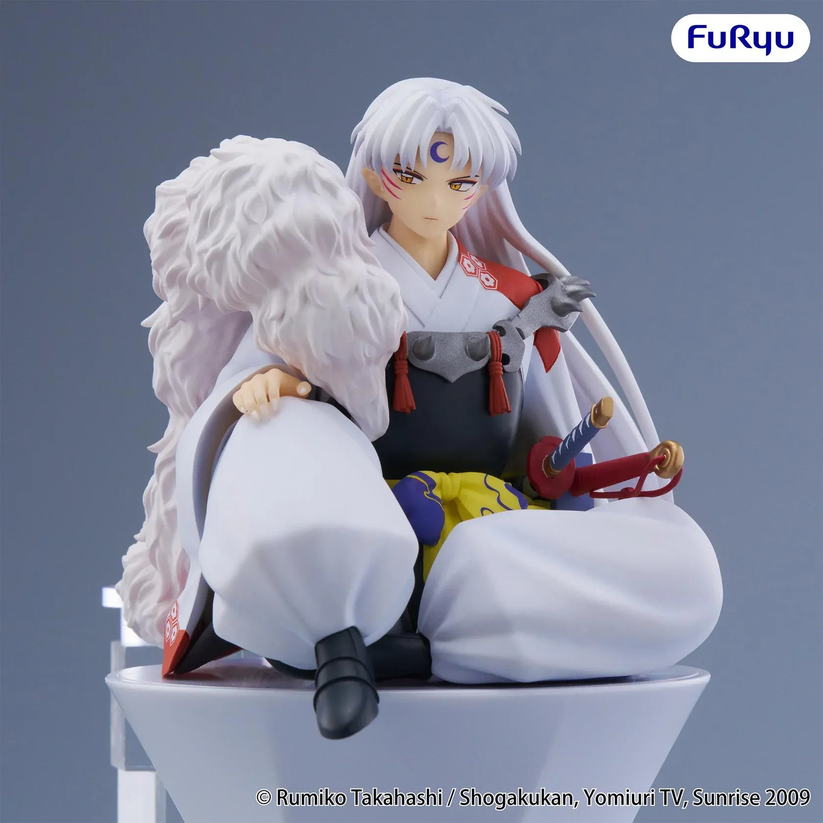 InuYasha Sesshomaru Vol. 2 Noodle Stopper Figure seated in white outfit with armor and fur pelt