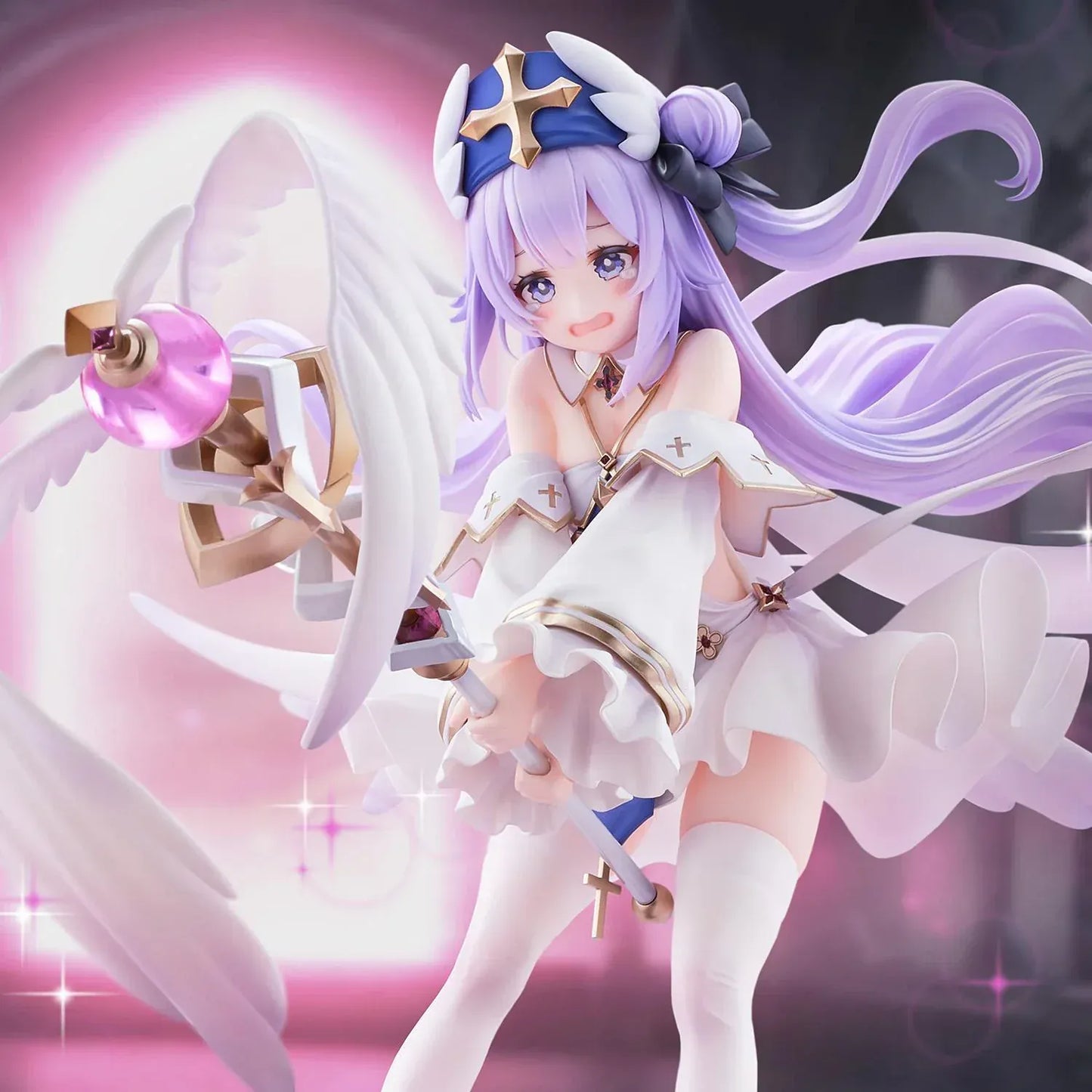 Unicorn White My Angel 1/6 scale figure from Azur Lane with angel wings, white dress, lavender hair, and staff accessory on display base
