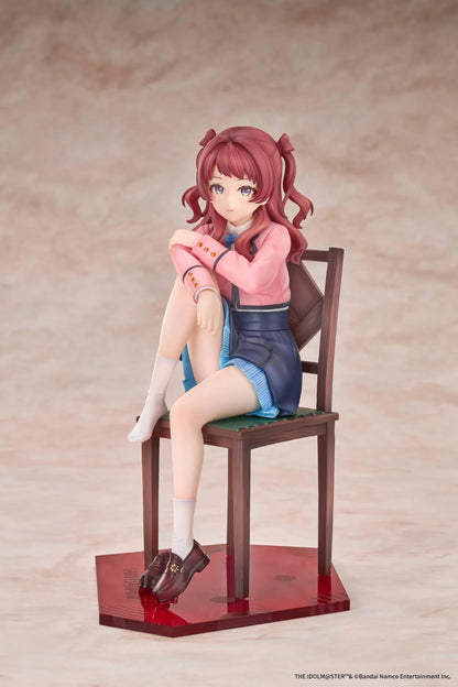 The Idolmaster Gakuen Saki Hanami Iris After the Rain Pre-Training Ver. 1/7 scale figure seated on a wooden chair.