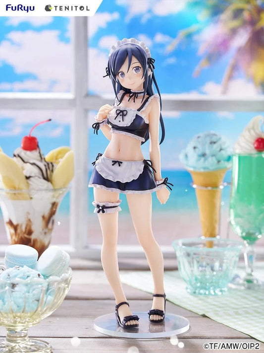 Oreimo Tenitol Tall Ayase Aragaki Swimsuit Maid Ver. Figure featuring Ayase in a navy and white maid swimsuit holding a relaxed pose surrounded by desserts