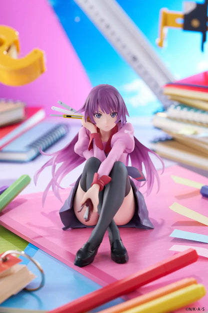 Hitagi Senjougahara Desktop Cute reissue figure from Monogatari Series sitting with stationery accessories