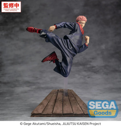 Jujutsu Kaisen Luminasta Yuji Itadori The Culling Games Figure in an airborne kick pose with wooden platform display base