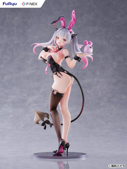 Suou Patra Bunny Ver 1/6 Scale Figure by FuRyu F:NEX wearing a black and pink bunny outfit with stockings, heels, bunny ears, and tail