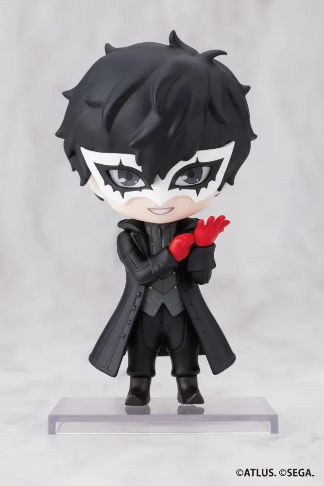 Persona 5 Royal Oshi Works Mini Joker Figure wearing his black Phantom Thief outfit, white mask, and red gloves