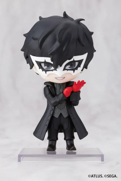 Persona 5 Royal Oshi Works Mini Joker Figure wearing his black Phantom Thief outfit, white mask, and red gloves