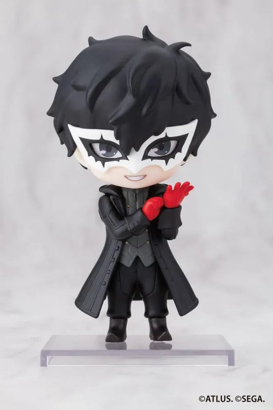 Persona 5 Royal Oshi Works Mini Joker Figure wearing his black Phantom Thief outfit, white mask, and red gloves