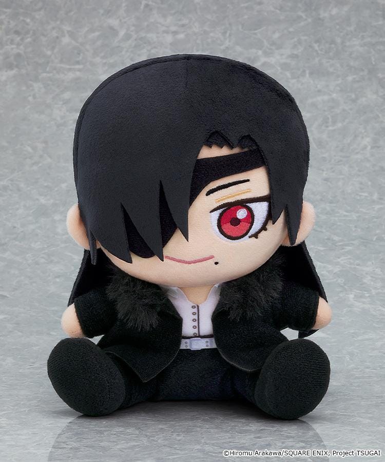 Daemons of the Shadow Realm Plushie Asa with black hair, red embroidered eye, dark outfit, and seated chibi plush design