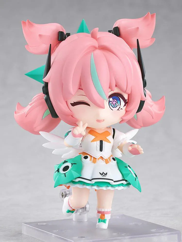 Zenless Zone Zero Nendoroid Aria figure with pink twin tails, a futuristic headset, and a white-and-teal idol outfit.