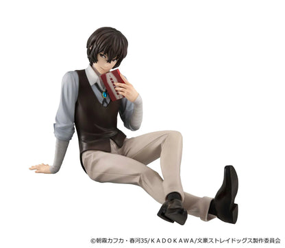 Bungo Stray Dogs G.E.M. Series Dazai-san Palm Size Figure seated and holding a book