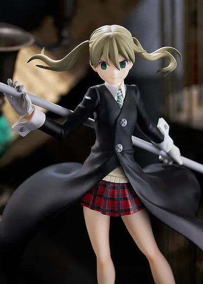 Soul Eater Pop Up Parade Maka Albarn re-run figure holding large red-and-black scythe with flowing black coat and plaid skirt