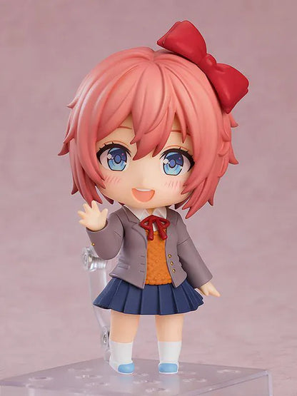 Sayori Nendoroid figure from Doki Doki Literature Club smiling with red bow chibi figure