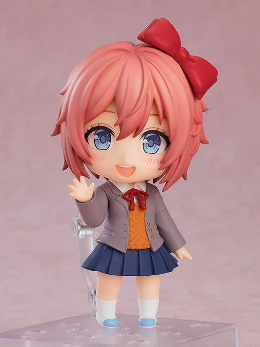 Sayori Nendoroid figure from Doki Doki Literature Club smiling with red bow chibi figure