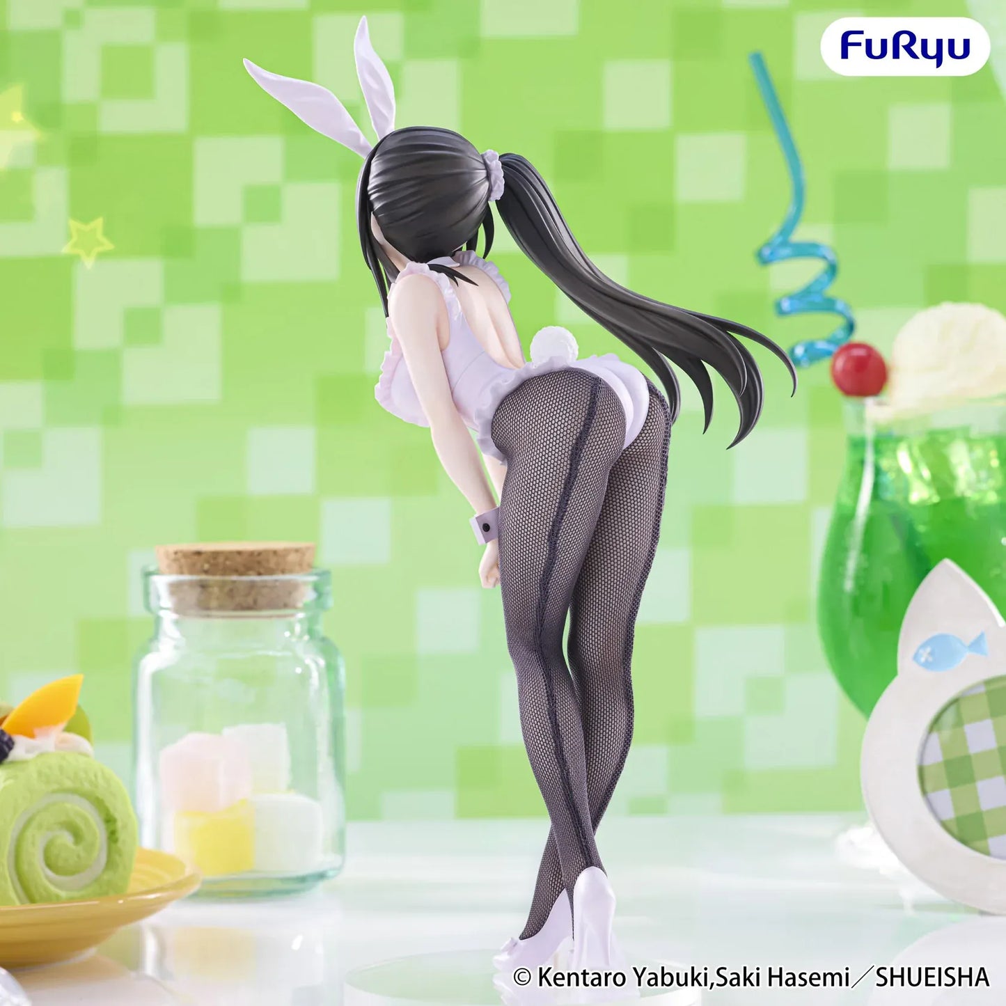 To Love-Ru Darkness BiCute Bunnies Yui Kotegawa Figure wearing a black and white bunny outfit with fishnet tights and white bunny ears