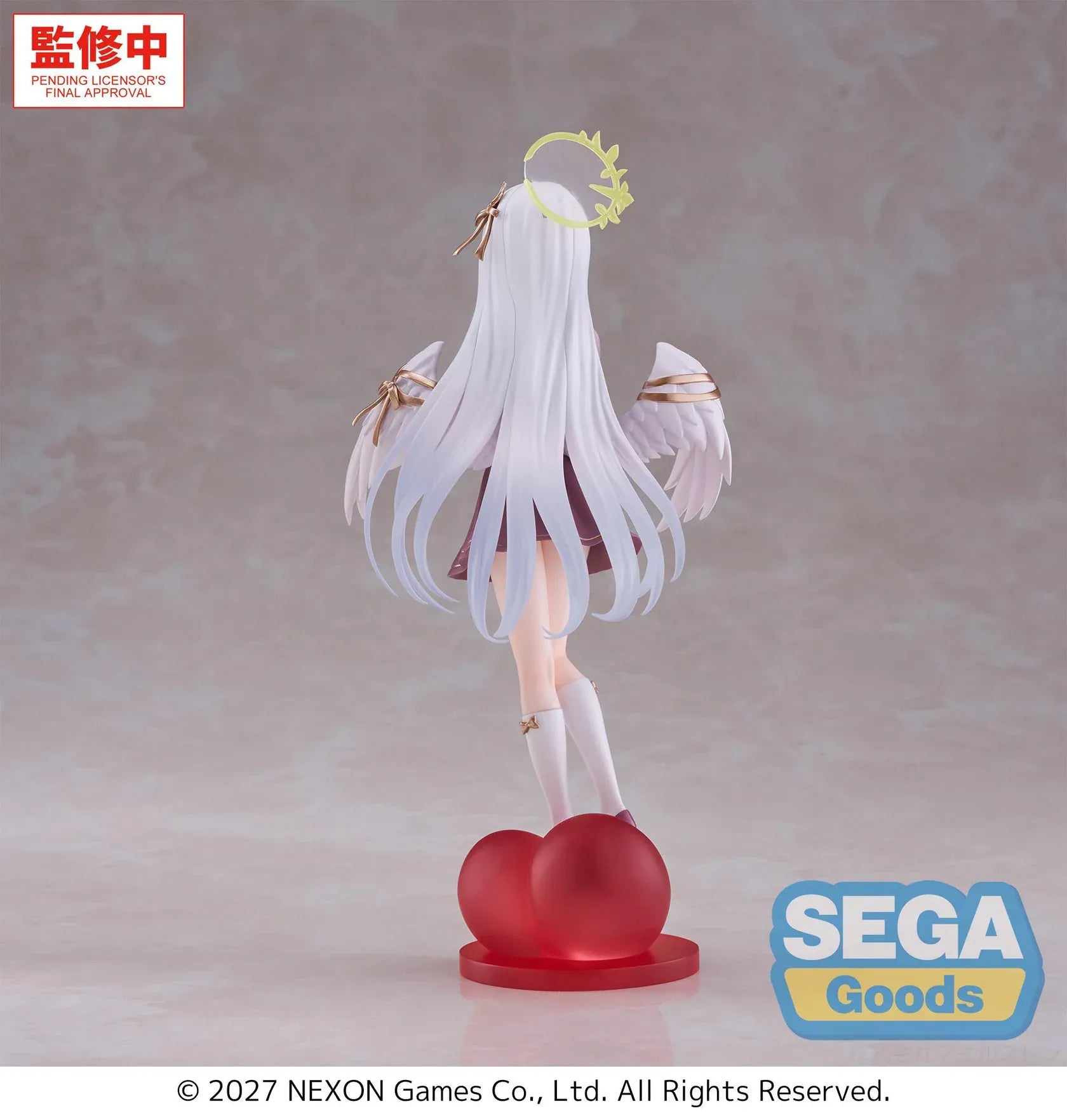 Blue Archive XStellar Azusa Happy Valentine Figure with white hair, angel wings, heart-shaped gift, and red heart display base
