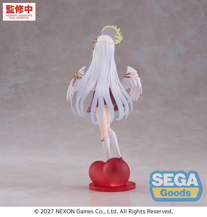 Blue Archive XStellar Azusa Happy Valentine Figure with white hair, angel wings, heart-shaped gift, and red heart display base