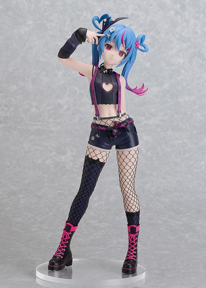 Hatsune Miku DecoMiku Darkness L Size figure with blue and pink twin-tails, a black heart-cutout top, dark shorts, fishnets, and pink-laced boots.