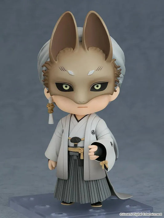 SILENT HILL f Nendoroid Fox Mask figure wearing a detailed fox mask, gray robes, pleated hakama, and a flowing tail.