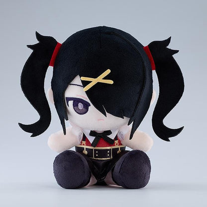 NEEDY GIRL OVERDOSE Ame-chan Punipuni plushie with black twin-tails, yellow hair clips, an embroidered purple eye, and a red and black outfit.