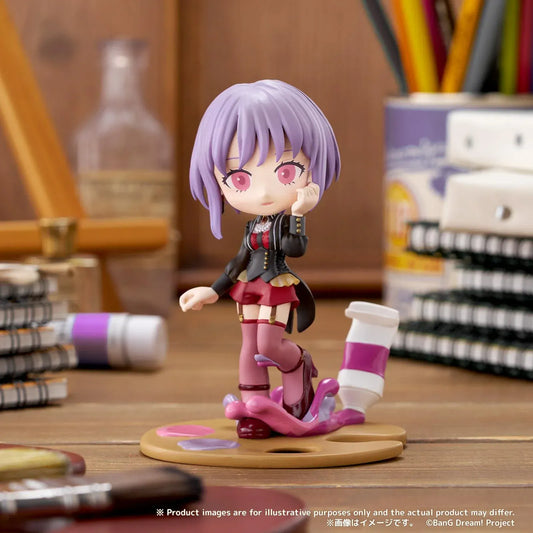 BanG Dream PalVerse Pale Ave Mujica Amoris chibi figure with lavender hair pink eyes gothic outfit and painter palette base