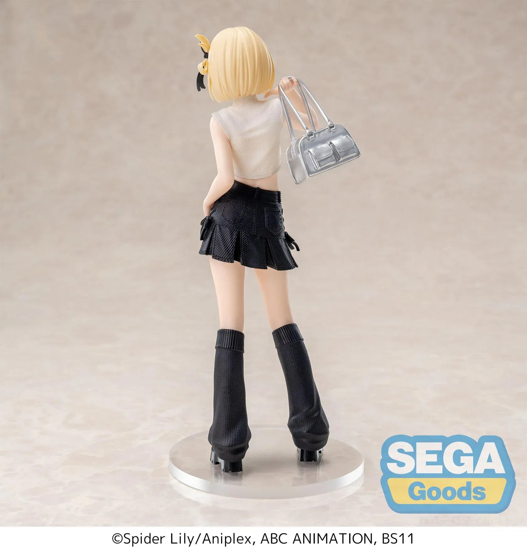 Lycoris Recoil High Premium Figure Chisato Nishikigi Street Snap Figure wearing a white crop top and black skirt