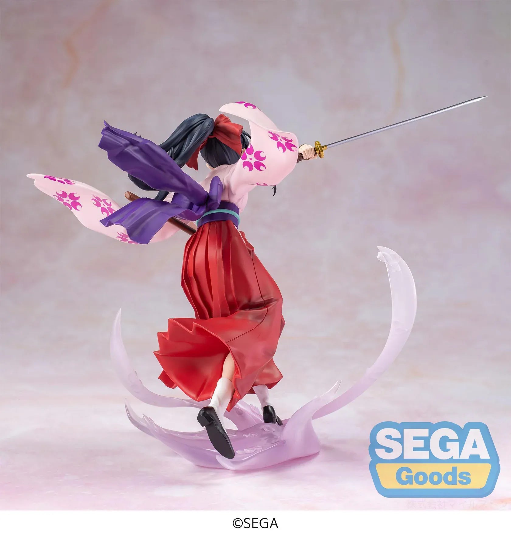 Sakura Wars Sakura Shinguji Luminasta figure in dynamic sword pose with flowing kimono and effect base
