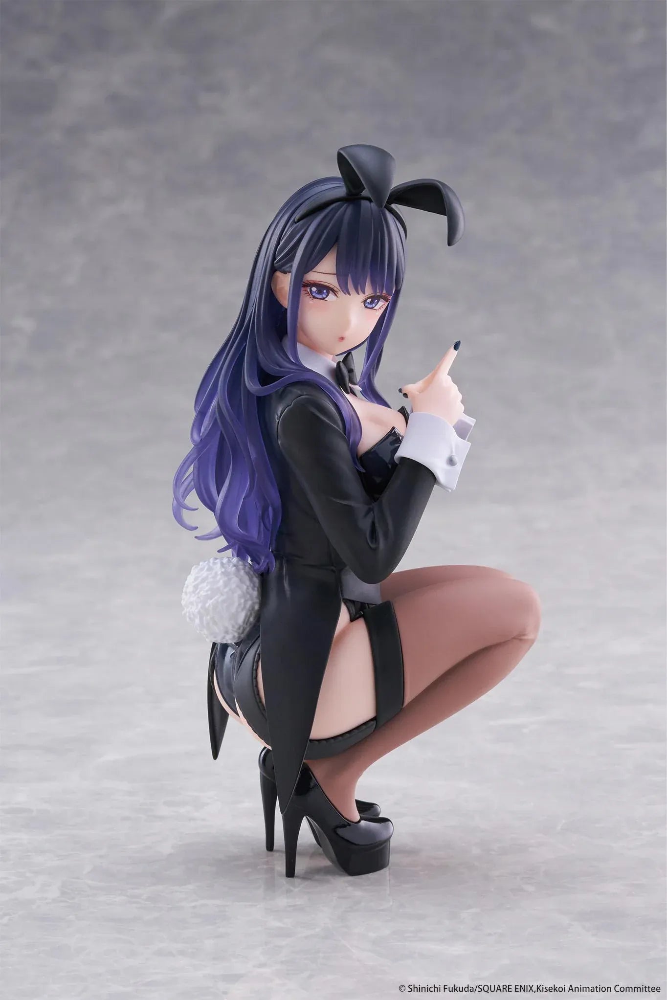 My Dress-Up Darling Desktop Cute Figure Marin Kitagawa Arisa Izayoi Ver. with purple hair, black bunny-style outfit, headband, and crouching pose