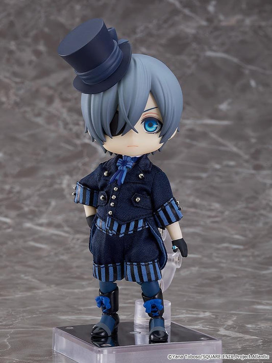 Black Butler Book of the Atlantic Nendoroid Doll Ciel Phantomhive Rerelease with blue formal outfit, top hat, eyepatch, and boots