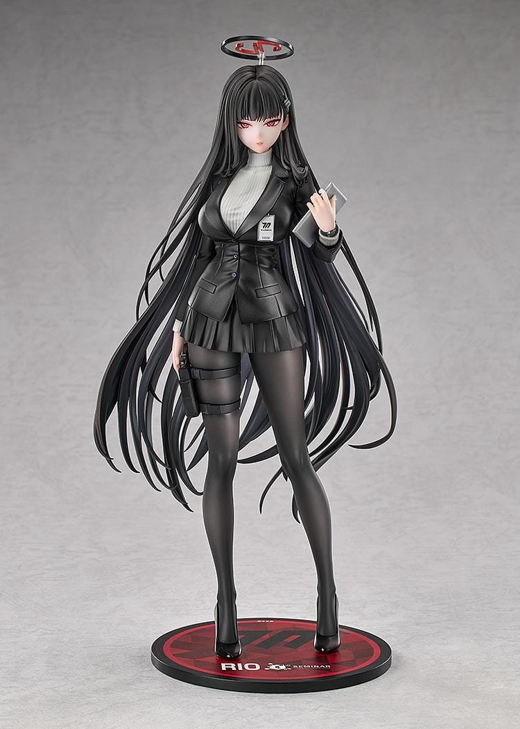 Blue Archive Rio 1/7 Scale Figure featuring Rio in her black business attire with tablet, halo, and themed display base